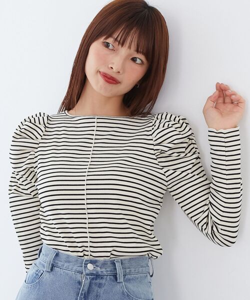 MAJESTIC LEGON（マジェスティックレゴン）の「クルーネックパワショルトップス（Tシャツ/カットソー・レディース・ブラック/アイボリー/ホワイト系その他2・MEDIUM）」の16枚目の写真