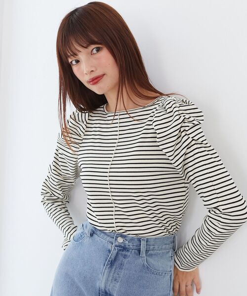 MAJESTIC LEGON（マジェスティックレゴン）の「クルーネックパワショルトップス（Tシャツ/カットソー・レディース・ブラック/アイボリー/ホワイト系その他2・MEDIUM）」の17枚目の写真