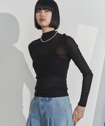 ベーシックシアーハイネックトップス