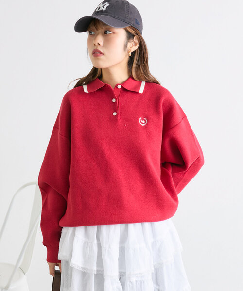 w closet(ダブルクローゼット)の「刺繍ポロニット(ニット/セーター・レディース・アイボリー/ネイビー/レッド・FREE)」の3枚目の写真