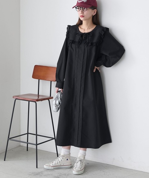 @フランス購入☆新品☆CAROLL☆ワンピース セール】コットンレースフリルカラーピンタックワンピース