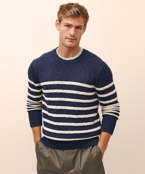 BROOKS BROTHERS(ブルックスブラザーズ)の「コットン/リネン マリナーストライプ クルーネックセーター(ニット/セーター・メンズ・ネイビー・SMALL/MEDIUM/X-LARGE/LARGE)」の1枚目の写真