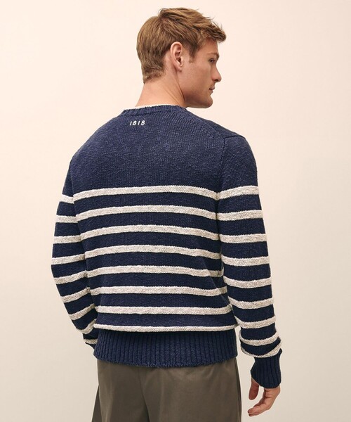 BROOKS BROTHERS(ブルックスブラザーズ)の「コットン/リネン マリナーストライプ クルーネックセーター(ニット/セーター・メンズ・ネイビー・SMALL/MEDIUM/X-LARGE/LARGE)」の2枚目の写真