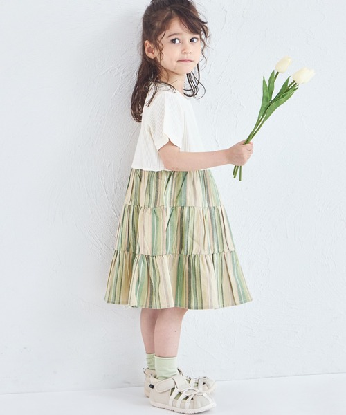 pairmanon（ペアマノン）の「【ふんわりワッフル】【リンクコーデ】ティアード切り替えワンピース（ワンピース・キッズ・ピンク系その他/ベージュ系その他/ブラック系その他/ホワイト系その他・140/90/110/100/120/150/130）」の6枚目の写真