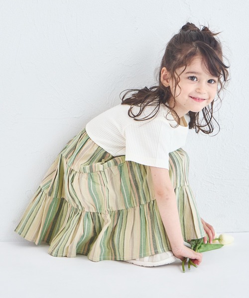 pairmanon（ペアマノン）の「【ふんわりワッフル】【リンクコーデ】ティアード切り替えワンピース（ワンピース・キッズ・ピンク系その他/ベージュ系その他/ブラック系その他/ホワイト系その他・140/90/110/100/120/150/130）」の8枚目の写真