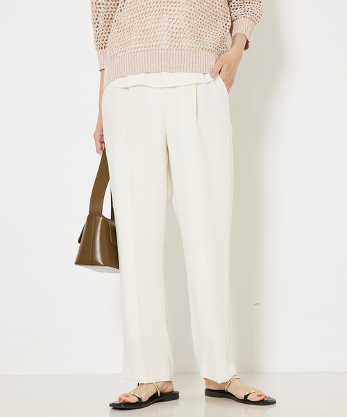 qualite(カリテ)の「【セットアップ対応】トルコサテンストレートパンツ/オフィスカジュアル(スラックス・レディース・アイボリー/ライム/チャコールグレー・36/38)」の2枚目の写真