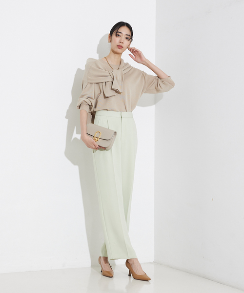 qualite(カリテ)の「【セットアップ対応】トルコサテンストレートパンツ/オフィスカジュアル(スラックス・レディース・アイボリー/ライム/チャコールグレー・36/38)」の5枚目の写真