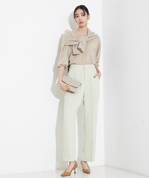 qualite(カリテ)の「【セットアップ対応】トルコサテンストレートパンツ/オフィスカジュアル(スラックス・レディース・アイボリー/ライム/チャコールグレー・36/38)」の3枚目の写真