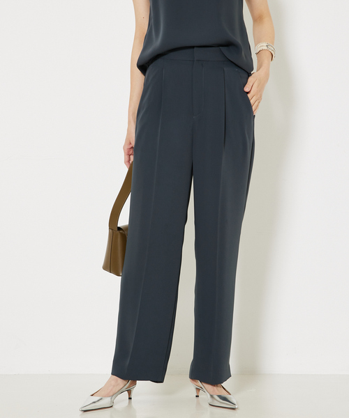 qualite(カリテ)の「【セットアップ対応】トルコサテンストレートパンツ/オフィスカジュアル(スラックス・レディース・アイボリー/ライム/チャコールグレー・36/38)」の1枚目の写真