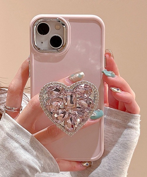 名入れ♡ぷっくりハート✨キラキラ金箔入り✨リボンチャーム付き⭐︎iPhoneケース キラキラ ハートグリップ付き iPhoneカバー アイフォンケース ipc735