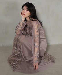 ag【美品】カナ ドレス ワンピース プリーツスカート 結婚式 パーティー ビスチェ風 レース×プリーツ ワンピース パーティー ドレス 結婚