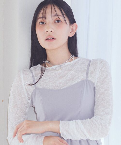 earth music&ecology（アースミュージックアンドエコロジー）の「コードリボン×パールチョーカー（ネックレス・レディース・ブラック/シルバー・FREE）」の8枚目の写真