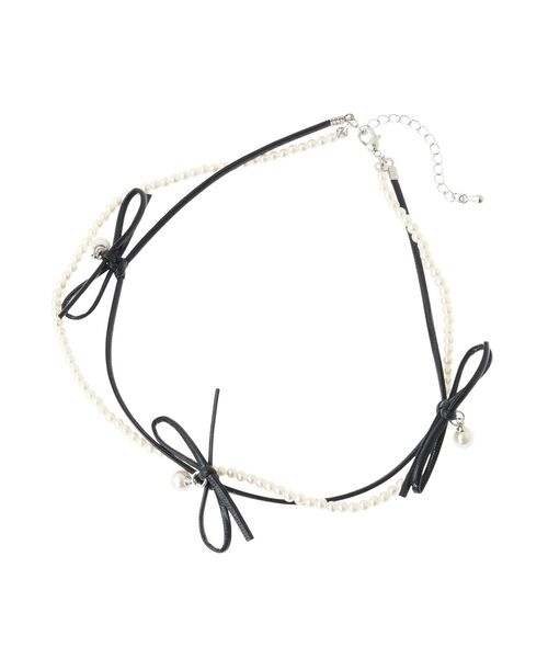 earth music&ecology（アースミュージックアンドエコロジー）の「コードリボン×パールチョーカー（ネックレス・レディース・ブラック/シルバー・FREE）」の13枚目の写真