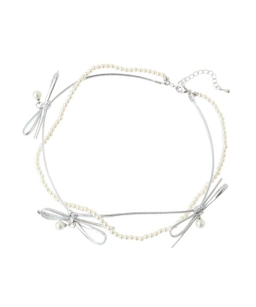 earth music&ecology（アースミュージックアンドエコロジー）の「コードリボン×パールチョーカー（ネックレス・レディース・ブラック/シルバー・FREE）」の16枚目の写真