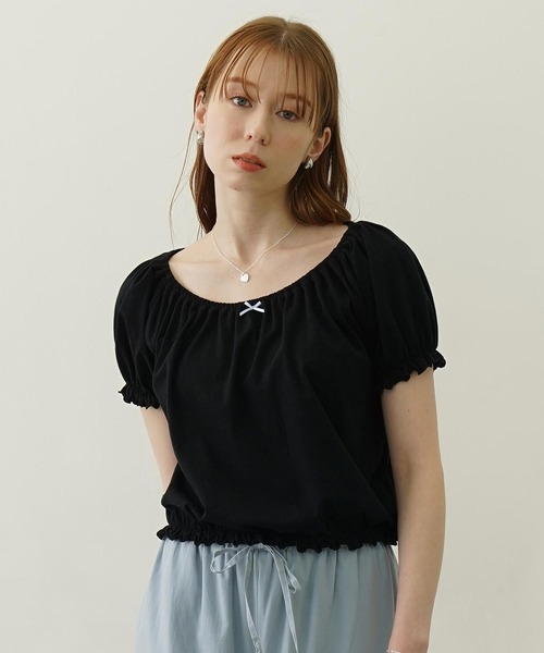 MILKFED.（ミルクフェド）の「PUFF SHORT SLEEVE TOP（Tシャツ/カットソー・レディース・オフホワイト/ブラック/ライトブルー・ONE SIZE）」の3枚目の写真