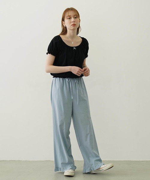 MILKFED.（ミルクフェド）の「PUFF SHORT SLEEVE TOP（Tシャツ/カットソー・レディース・オフホワイト/ブラック/ライトブルー・ONE SIZE）」の5枚目の写真