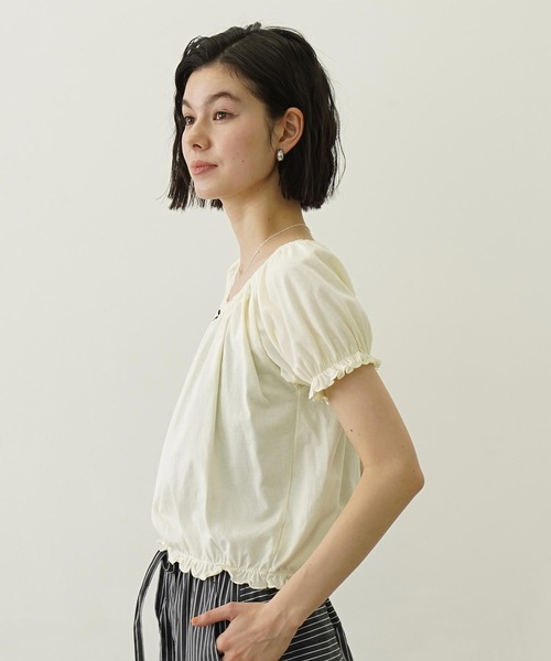MILKFED.（ミルクフェド）の「PUFF SHORT SLEEVE TOP（Tシャツ/カットソー・レディース・オフホワイト/ブラック/ライトブルー・ONE SIZE）」の8枚目の写真