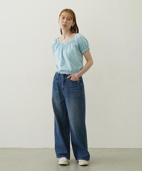 MILKFED.（ミルクフェド）の「PUFF SHORT SLEEVE TOP（Tシャツ/カットソー・レディース・オフホワイト/ブラック/ライトブルー・ONE SIZE）」の16枚目の写真