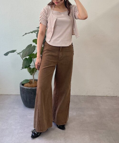 w closet（ダブルクローゼット）の「フリンジバギーデニムパンツ（デニムパンツ・レディース・ブルー/サックスブルー/ベージュ/ブラウン/ピンク/ブラウン系その他・SMALL/MEDIUM/X-SMALL）」の13枚目の写真