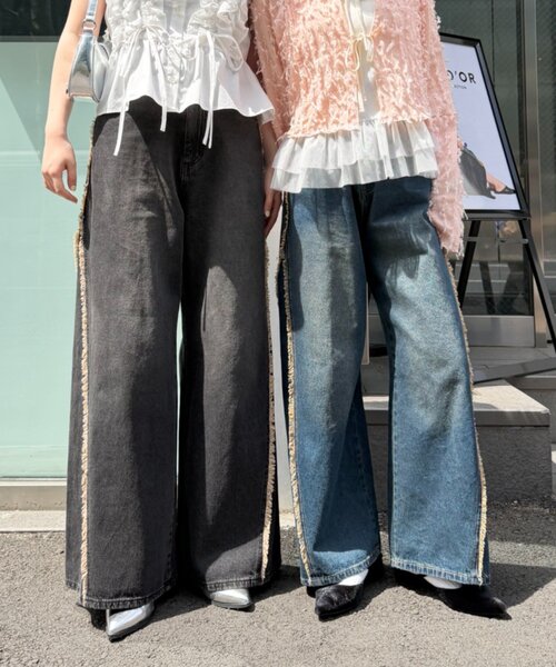 w closet（ダブルクローゼット）の「フリンジバギーデニムパンツ（デニムパンツ・レディース・ブルー/サックスブルー/ベージュ/ブラウン/ピンク/ブラウン系その他/ブラック・SMALL/MEDIUM/X-SMALL）」の22枚目の写真