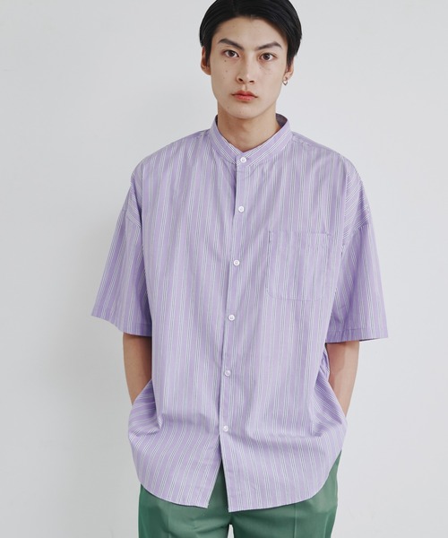 COMMON WARE(コモンウェアー)の「COMMONWARE:ビッグサイズバンドカラーシャツS/S(シャツ/ブラウス・メンズ・イエロー/ホワイト/グリーン/グリーン系/サックスブルー系/グレイッシュベージュ/ブラック×ホワイト/ラベンダー/ホワイト×ブルー/サックスブルー・XL/M/L)」の9枚目の写真
