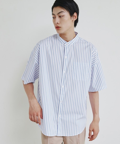 COMMON WARE(コモンウェアー)の「COMMONWARE:ビッグサイズバンドカラーシャツS/S(シャツ/ブラウス・メンズ・イエロー/ホワイト/グリーン/グリーン系/サックスブルー系/グレイッシュベージュ/ブラック×ホワイト/ラベンダー/ホワイト×ブルー/サックスブルー・XL/M/L)」の17枚目の写真