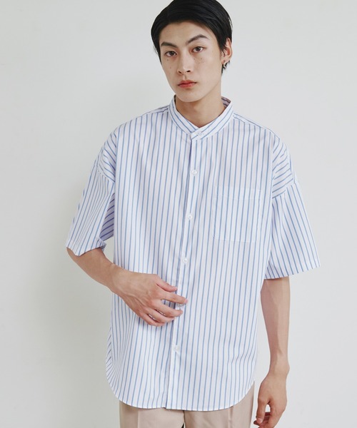 COMMON WARE(コモンウェアー)の「COMMONWARE:ビッグサイズバンドカラーシャツS/S(シャツ/ブラウス・メンズ・イエロー/ホワイト/グリーン/グリーン系/サックスブルー系/グレイッシュベージュ/ブラック×ホワイト/ラベンダー/ホワイト×ブルー/サックスブルー・XL/M/L)」の18枚目の写真