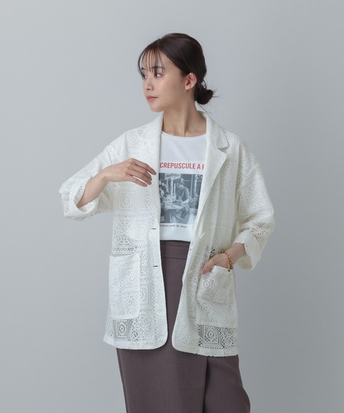 GLOBAL WORK（グローバルワーク）の「MATINEE LINE/レースジャケット/327905（その他アウター・レディース・ブラック/オフホワイト・SMALL/MEDIUM/LARGE）」の5枚目の写真