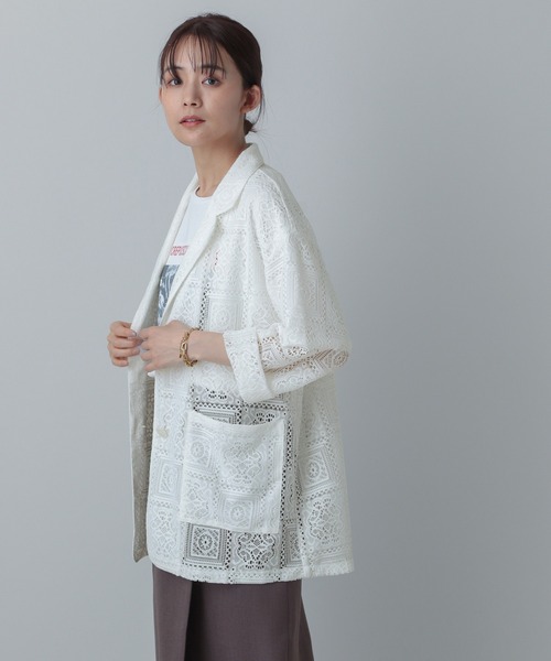 GLOBAL WORK（グローバルワーク）の「MATINEE LINE/レースジャケット/327905（その他アウター・レディース・ブラック/オフホワイト・SMALL/MEDIUM/LARGE）」の4枚目の写真
