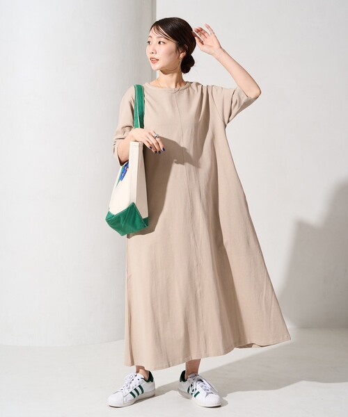 DABUWAWA 半袖 Aライン スリムワンピース ショート French Blue DABUWAWA 半袖 Aライン スリムワンピース ショート French Blue