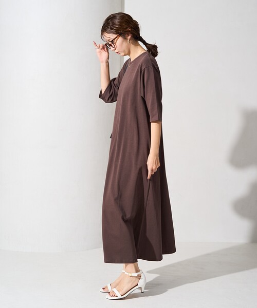 Aラインワンピース セール】 【洗える】ストレッチバックサテンジョーゼット A