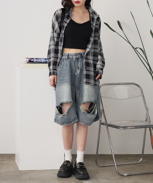 ROOPTOKYO(ループトウキョウ)の「ダメージ デニムショーツ ハーフパンツ(デニムパンツ・レディース・ブルー・FREE)」の15枚目の写真