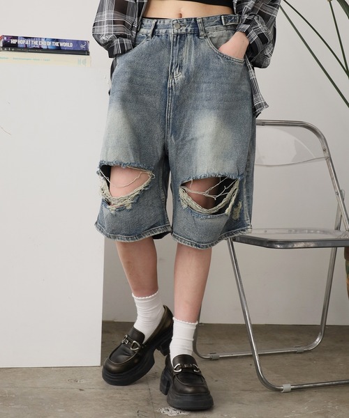 ROOPTOKYO(ループトウキョウ)の「ダメージ デニムショーツ ハーフパンツ(デニムパンツ・レディース・ブルー・FREE)」の16枚目の写真