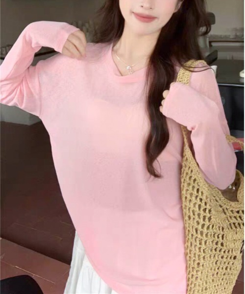 Per sist ence(パーシエンス)の「ロングスリーブシアートップス(Tシャツ/カットソー・レディース・イエロー/ホワイト/ピンク/ブルー/ブラック・FREE)」の5枚目の写真