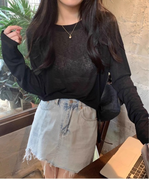 Per sist ence(パーシエンス)の「ロングスリーブシアートップス(Tシャツ/カットソー・レディース・イエロー/ホワイト/ピンク/ブルー/ブラック・FREE)」の2枚目の写真