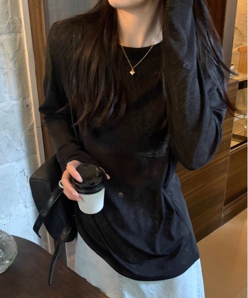 Per sist ence(パーシエンス)の「ロングスリーブシアートップス(Tシャツ/カットソー・レディース・イエロー/ホワイト/ピンク/ブルー/ブラック・FREE)」の14枚目の写真