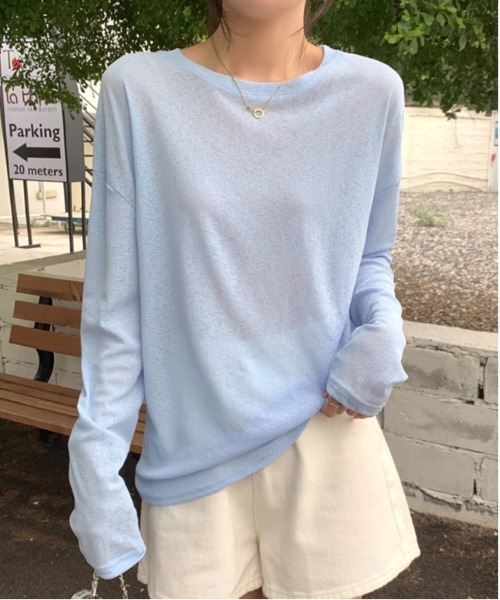 Per sist ence(パーシエンス)の「ロングスリーブシアートップス(Tシャツ/カットソー・レディース・イエロー/ホワイト/ピンク/ブルー/ブラック・FREE)」の19枚目の写真