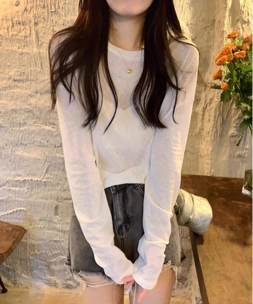 Per sist ence(パーシエンス)の「ロングスリーブシアートップス(Tシャツ/カットソー・レディース・イエロー/ホワイト/ピンク/ブルー/ブラック・FREE)」の7枚目の写真