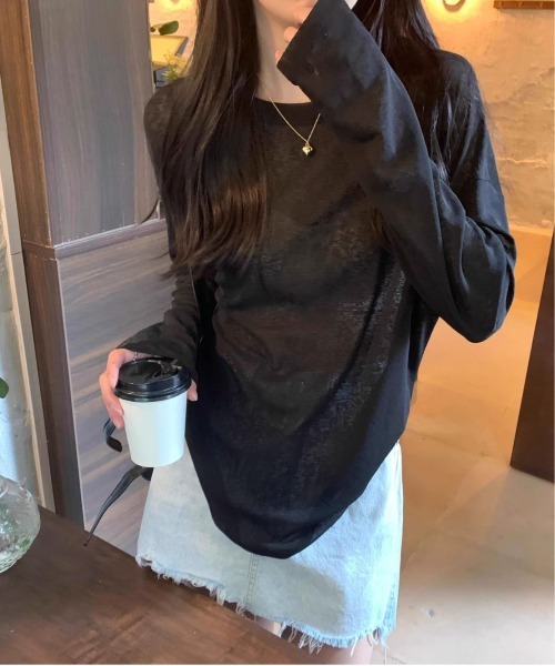 Per sist ence(パーシエンス)の「ロングスリーブシアートップス(Tシャツ/カットソー・レディース・イエロー/ホワイト/ピンク/ブルー/ブラック・FREE)」の12枚目の写真