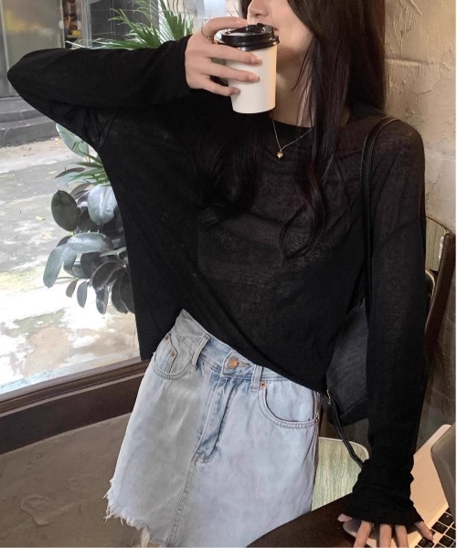 Per sist ence(パーシエンス)の「ロングスリーブシアートップス(Tシャツ/カットソー・レディース・イエロー/ホワイト/ピンク/ブルー/ブラック・FREE)」の13枚目の写真