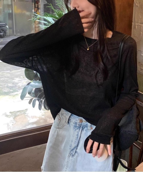 Per sist ence(パーシエンス)の「ロングスリーブシアートップス(Tシャツ/カットソー・レディース・イエロー/ホワイト/ピンク/ブルー/ブラック・FREE)」の15枚目の写真