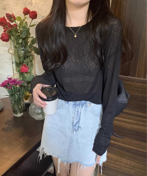 Per sist ence(パーシエンス)の「ロングスリーブシアートップス(Tシャツ/カットソー・レディース・イエロー/ホワイト/ピンク/ブルー/ブラック・FREE)」の16枚目の写真