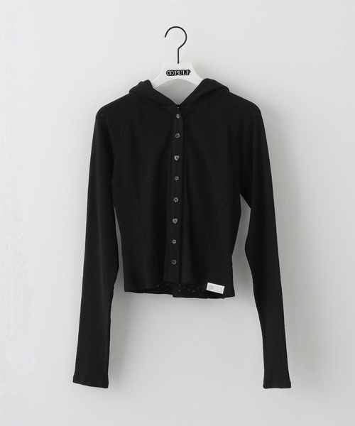 TUOMIO(トゥオミオ)の「【Geek Office / ギークオフィス】TUOMIO / トゥオミオ POINTELLE BUTTONED HOODIE(パーカー・レディース・ホワイト/ブラック・SMALL)」の1枚目の写真
