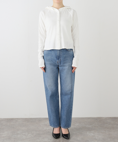 TUOMIO(トゥオミオ)の「【Geek Office / ギークオフィス】TUOMIO / トゥオミオ POINTELLE BUTTONED HOODIE(パーカー・レディース・ホワイト/ブラック・SMALL)」の8枚目の写真