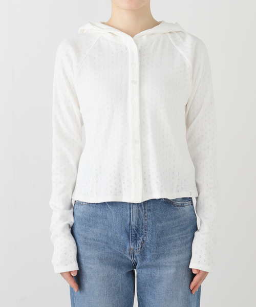TUOMIO(トゥオミオ)の「【Geek Office / ギークオフィス】TUOMIO / トゥオミオ POINTELLE BUTTONED HOODIE(パーカー・レディース・ホワイト/ブラック・SMALL)」の9枚目の写真
