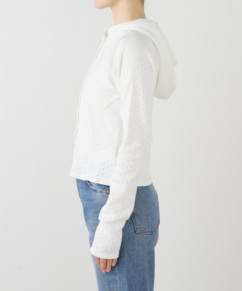 TUOMIO(トゥオミオ)の「【Geek Office / ギークオフィス】TUOMIO / トゥオミオ POINTELLE BUTTONED HOODIE(パーカー・レディース・ホワイト/ブラック・SMALL)」の10枚目の写真