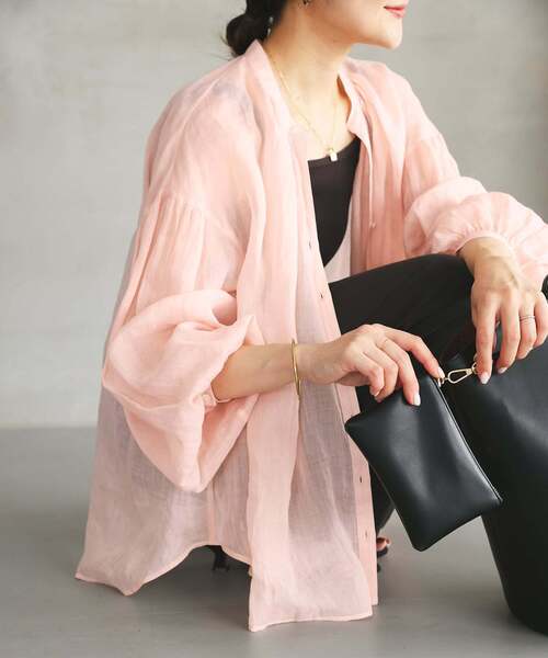 SLOBE IENA（スローブイエナ）の「ラミースキッパーシャツ（シャツ/ブラウス・レディース・ネイビー/ホワイト/グリーン/ピンク・FREE）」の4枚目の写真