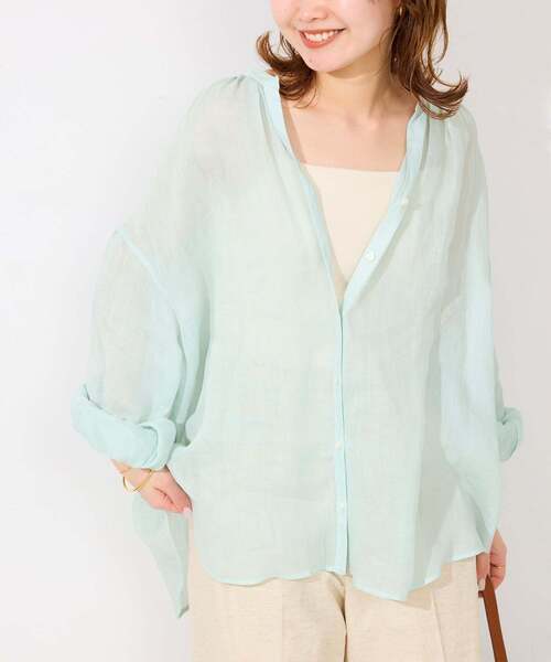 SLOBE IENA（スローブイエナ）の「ラミースキッパーシャツ（シャツ/ブラウス・レディース・ネイビー/ホワイト/グリーン/ピンク・FREE）」の17枚目の写真