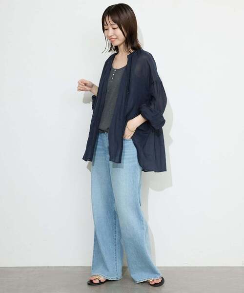 SLOBE IENA（スローブイエナ）の「ラミースキッパーシャツ（シャツ/ブラウス・レディース・ネイビー/ホワイト/グリーン/ピンク・FREE）」の21枚目の写真