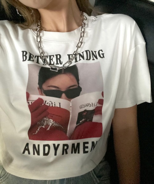 non-hedge(ノンヘッジ)の「転写プリントショート丈Tシャツ(Tシャツ/カットソー・レディース・ブラック/グレー/オフホワイト/ベージュ/チャコール・FREE)」の1枚目の写真